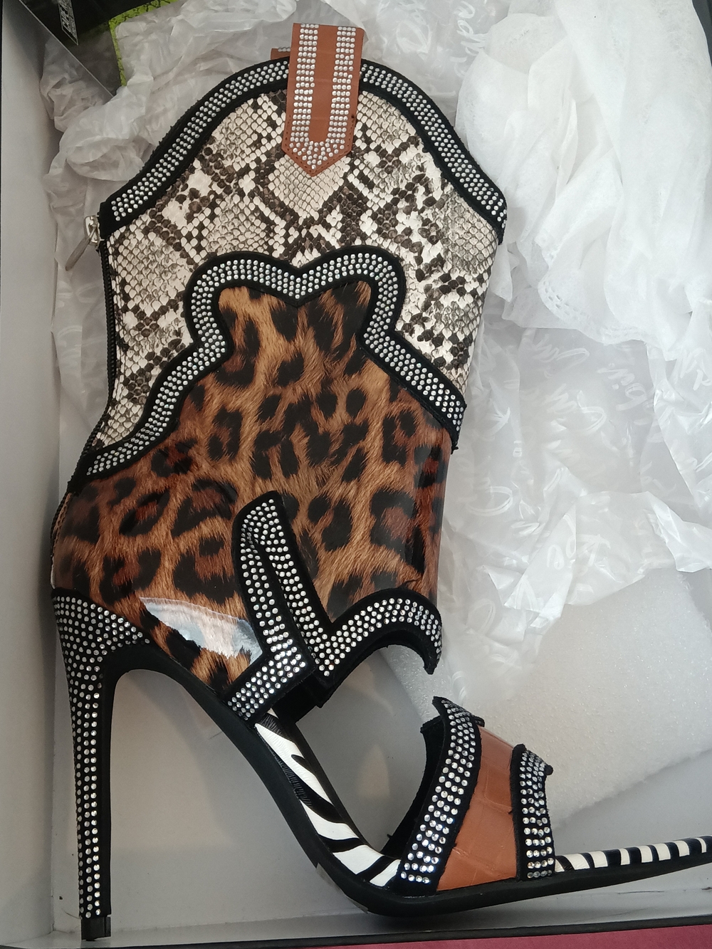 Cape Robbin Leopard & Snake-Print Rhinestone Stiletto Sandal